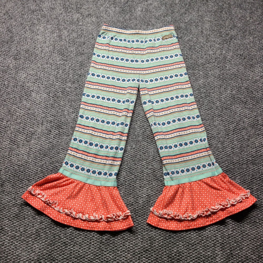 Matilda Jane Girls Fair Isle Snowflake Ruffle Bell Bottom Pajama Pants Size 8